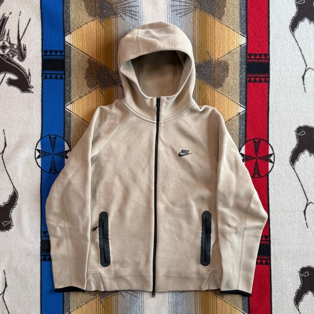 Nike Tech Fleece Full Zip Hoodie Khaki Beige FB7921-247 Mens Large